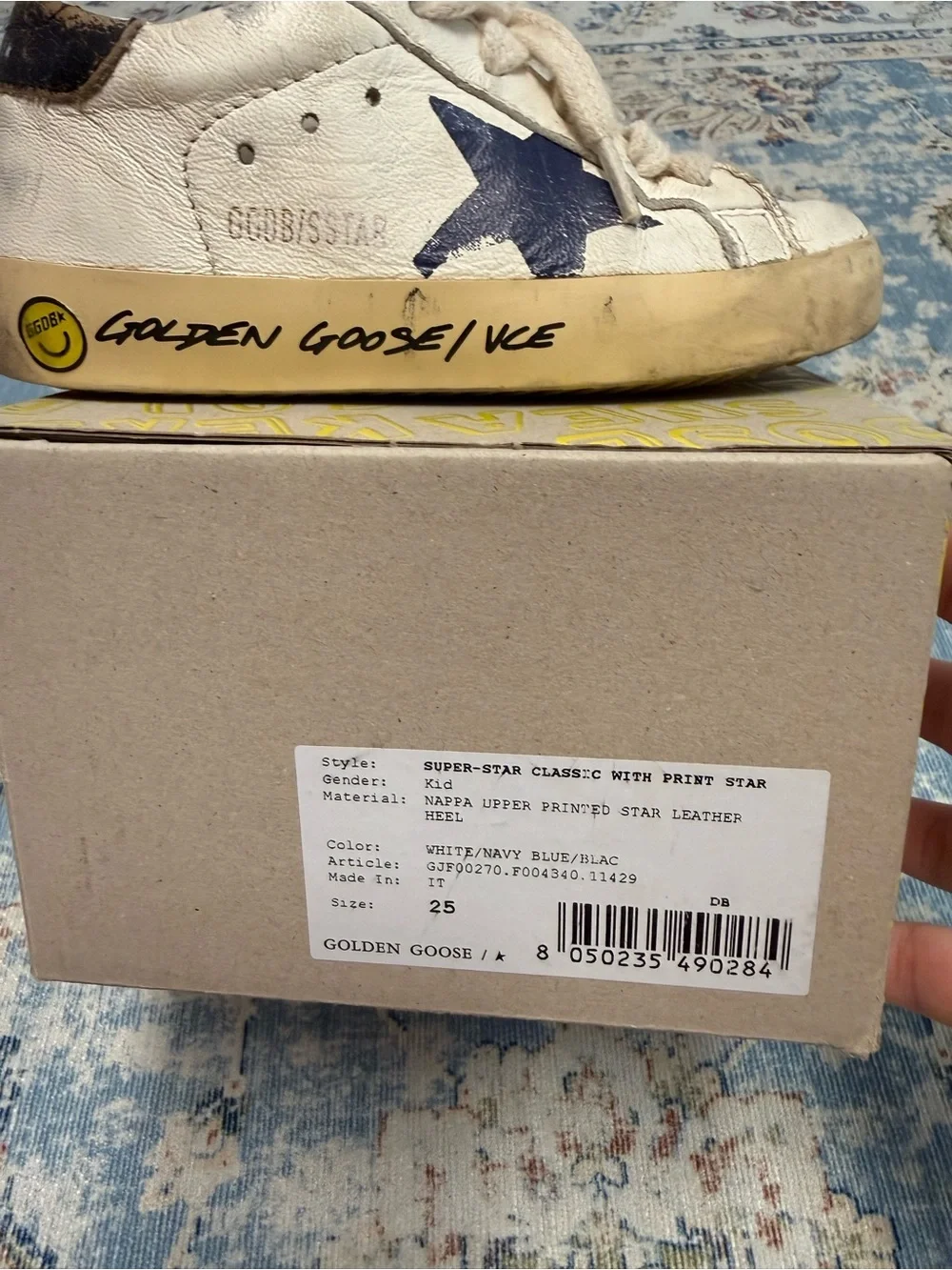 Golden Goose White Leather Sneaker with Navy Star and Cream Details
